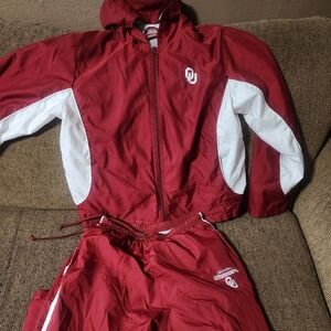 Womens Red Oak Maroon OU and White Tracksuit Sz.lg Jacket Pants Sz.medium